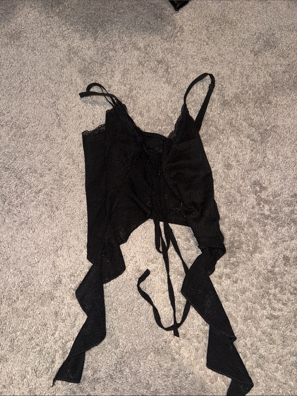 Black Lace-Trim Tie-Front Cami Top